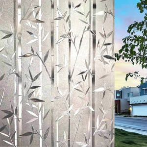 Detail of frosted glass window film with bamboo pattern for office privacy protection