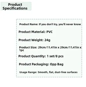 Detaillierte Produktspezifikationstabelle für wasserfeste PVC Zitat-Wandaufkleber mit Maßen