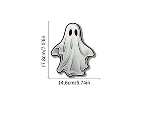 Detailed dimension guide showing height 17.8cm and width 14.6cm for ghost wall sticker