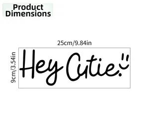 Detailed size chart for Hey Cutie adhesive wall decal measuring 25cm by 9cm in black