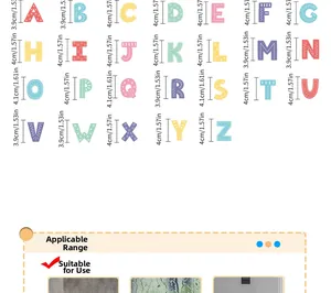 Tableau des tailles et surfaces pour autocollants muraux lumineux de 26 lettres anglaises