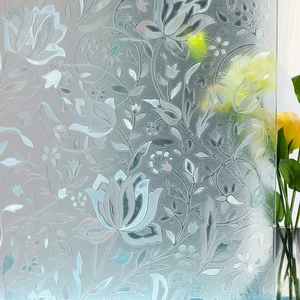 Close-up of frosted glass film featuring 3D floral patterns and matte texture