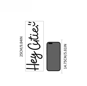 Detailed dimension guide for Hey Cutie vinyl wall sticker showing 25cm height scale