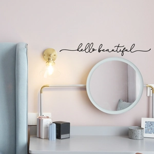 Modern Minimalist Hello Beautiful Script Wall Sticker PVC Waterproof Quote Decal For Bedroom Bathroom Home Wall Decor Set