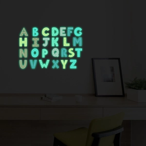 Autocollants muraux alphabet A-Z lumineux brillant dans le noir avec motifs de dessins