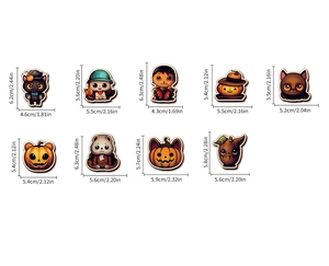Dimensions détaillées des autocollants d'Halloween avec chats noirs et citrouilles