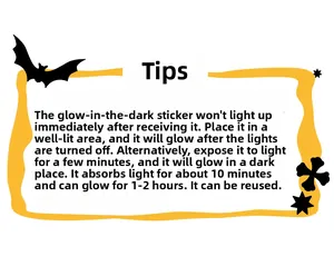 Glow in the dark wall stickers usage guide showing light absorption and cycle time
