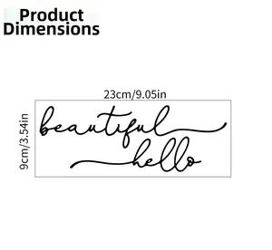 Technical drawing of 'beautiful hello' wall sticker showing 23cm x 9cm product dimensions