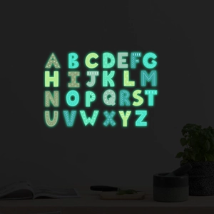 Stickers muraux 26 lettres anglaises luminescentes avec motifs géométriques décoratifs
