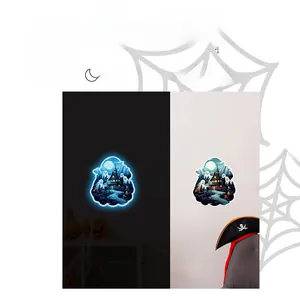 Halloween luminous wall sticker showing comparison of daytime and night glowing effects