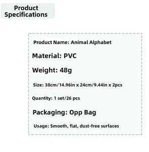 Detailed specifications for animal alphabet PVC wall stickers for kids rooms