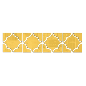 Detail view of gold mirror acrylic wall stickers in geometric floral patterns