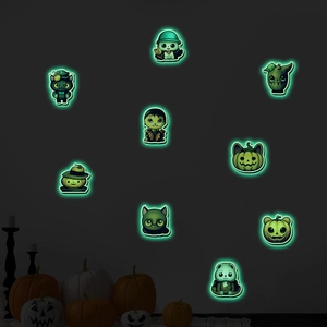 Stickers muraux Halloween fluorescents avec citrouilles lumineuses et chats noirs