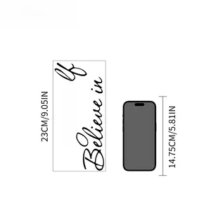 Self-adhesive wall sticker 'Believe in yourself' shown with height measurement in cm and inches