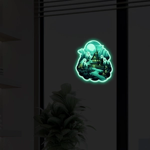 Halloween Glow In The Dark Wall Sticker Luminous Ghost Haunted House PVC Decal For Kids Room Bedroom Home Decoration
