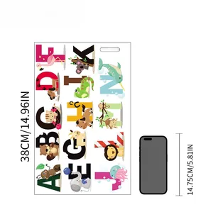 Detail view of 26 alphabet animal wall stickers with 38cm height measurement indicator