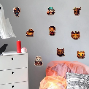 Stickers muraux Halloween fluorescents avec motifs citrouille, chat noir et bonhomme arbre