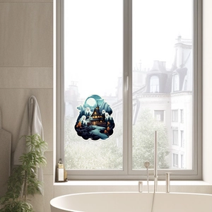 Luminous Halloween window stickers with ghosts, castle and moon for kids room decoration