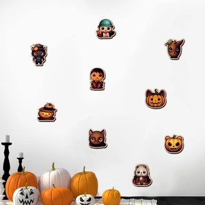 Stickers muraux Halloween lumineux avec citrouilles et chats pour déco chambre enfant