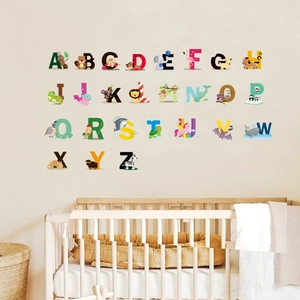 Alphabet wall decals for kids room featuring animal themes from A to Z on nursery walls