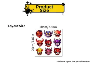 Detailed sheet showing 9 cartoon monster glow stickers for Halloween wall decoration