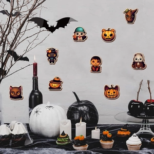 Stickers muraux Halloween fluorescents avec citrouilles et chats pour décor de fête