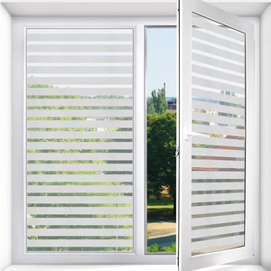 White horizontal striped frosted window film for privacy and light transmission