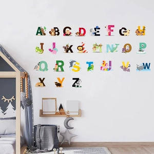 Animal alphabet wall stickers for kids room featuring complete A-Z educational decals