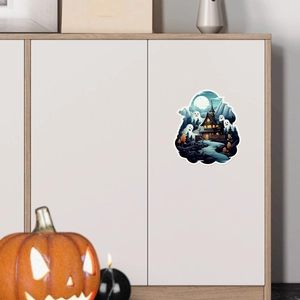 Luminous Halloween wall stickers featuring haunted house, ghost and moon motifs