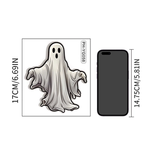 Luminous Halloween ghost wall sticker measuring 17cm with smartphone size comparison