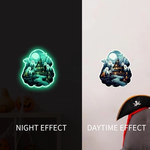 Luminous Halloween wall stickers showing contrast between daytime look and green night glow