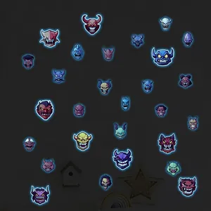 Luminous Halloween cartoon monster wall stickers set with glowing fluorescent effect