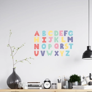 Stickers muraux alphabet lumineux 26 lettres pour chambre d'enfant aux motifs colorés