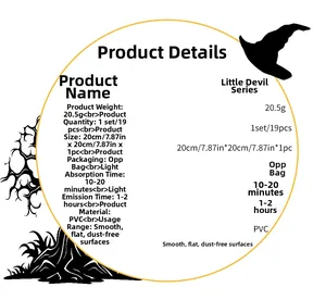 Detailed specifications for Halloween luminous PVC stickers with size and material info