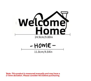 Detailed dimension guide for metal Welcome Home wall decor with precise measurements