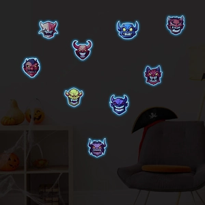 Glow-in-the-dark Halloween monster wall stickers with colorful luminous effects for kids