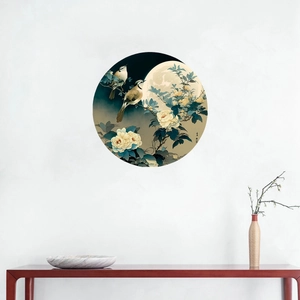 New Chinese Style Round Wall Sticker Birds Floral Peony Moon PVC Self Adhesive Waterproof Decoration Decal For Home Living Room