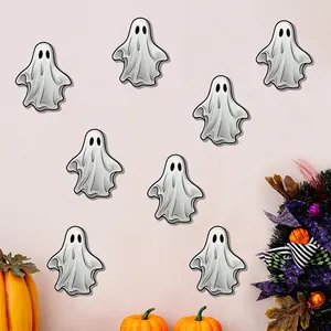 Set of 8 luminous ghost stickers for Halloween wall decoration with pumpkins and wreath