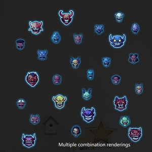 Luminous Halloween cartoon monster wall stickers with glowing blue edge effects