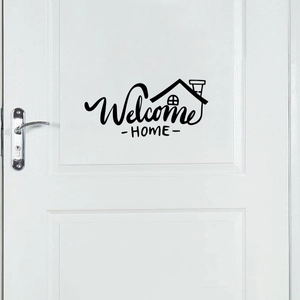 Modern Welcome Home Wall Sticker Black Minimalist PVC Door Decal With House Silhouette Icon For Living Room Entryway Entry Decor