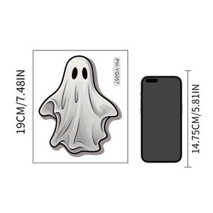 Luminous Halloween ghost wall sticker PH-YG057 size comparison with a smartphone