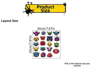 Layout of 20 colorful cartoon monster Halloween stickers with product dimensions 20x20cm