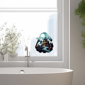 Luminous Halloween castle wall stickers featuring ghosts and full moon for home decor