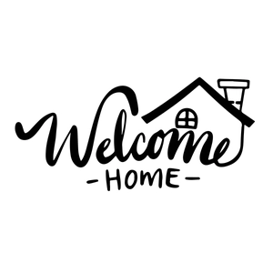 Minimalist Welcome Home wall sticker featuring a black artistic house outline for door decor