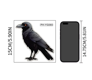 Detailed view of glow-in-the-dark Halloween raven wall sticker measuring 15cm x 15cm