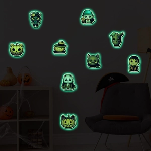 Autocollants Muraux Lumineux Halloween Brillant Dans Le Noir Dessin Animé Citrouille Chat Hibou Décalcomanies Chambre d'Enfant Fête