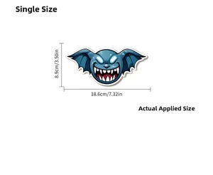 Luminous blue devil wall sticker dimensions showing 18.6cm width and 8.9cm height size