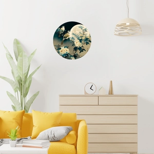 Oriental round wall sticker with birds and flowers for a modern living room decor