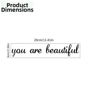 Detailansicht der Maße für den 'you are beautiful' Wandaufkleber zur Dekoration