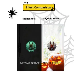 Luminous Halloween spider and web window stickers showing glow-in-the-dark green effect